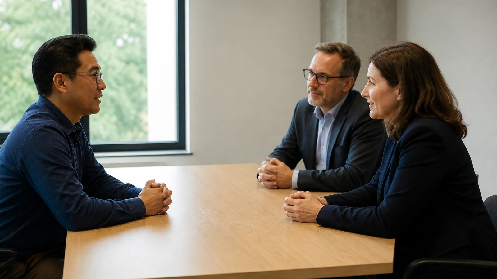 An adult candidate takes part in a realistic mock interview